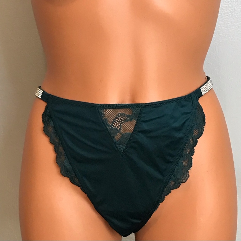 Victorias Secret Bling Sparkle Strap String Cheeky Lace Bikini Panty SZ XL NWT